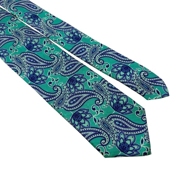 BONOBOS Mens Teal Blue Paisley Silk Tie Handmade in USA 3in Width 59in Length - Picture 3 of 8